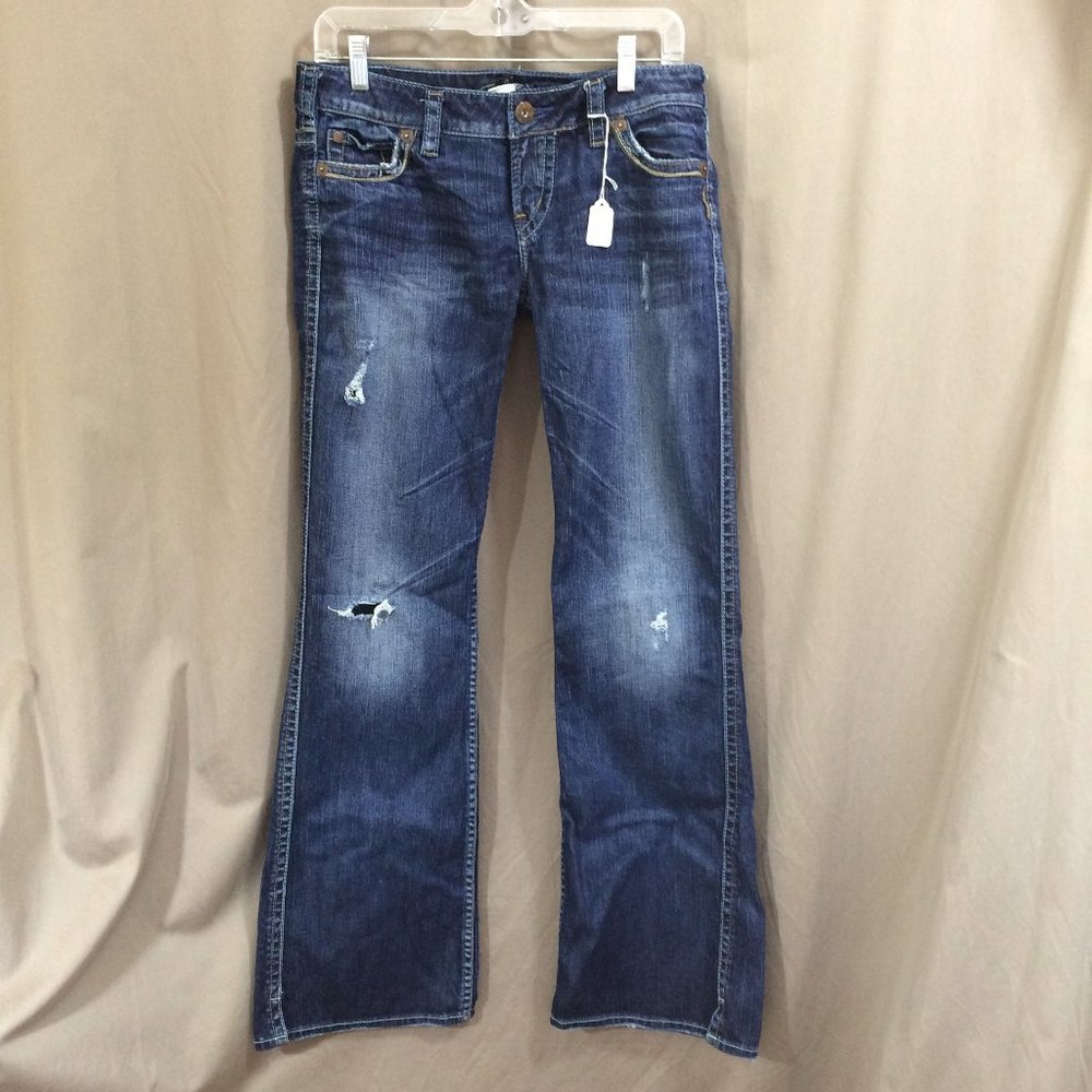 Silver Jeans Low Rise Dark Wash Distressed Flare Size 29